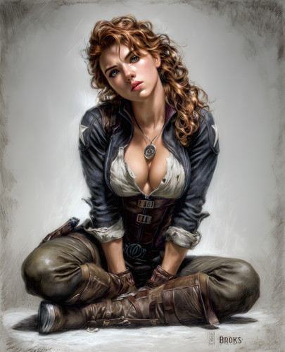 Curly haired steampunk woman - curly-haired,